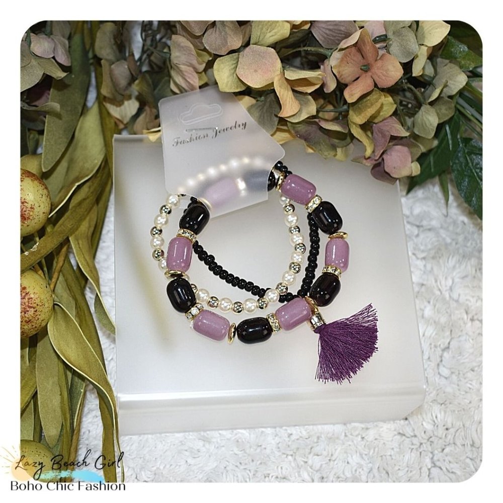 Boho Layered Purple Beaded Bracelet